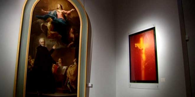 Andres Serrano's 'Piss Christ' installed next to